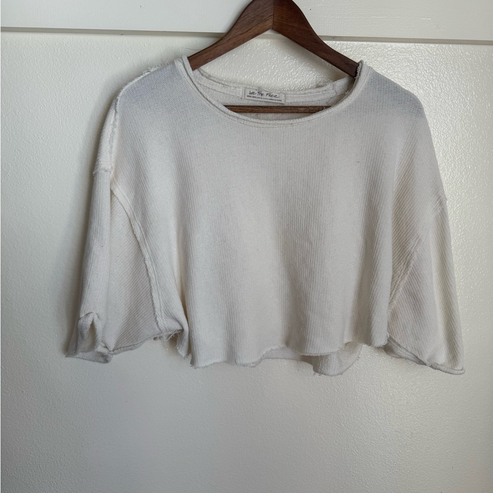 We The Free by Free People Cropped Oversized Raw Hem Sweater XS – Ivory Cream - Picture 3 of 10
